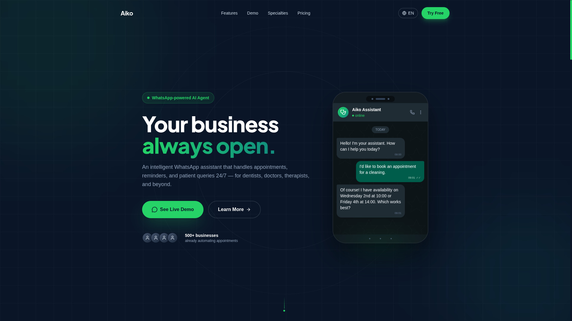 Screenshot of Aiko website